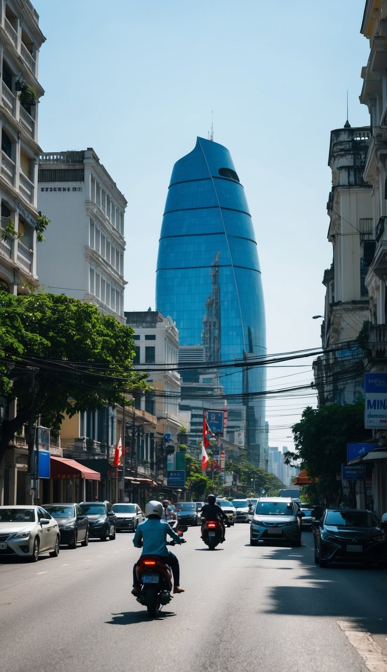 A bustling city street in Ho Chi Minh City, with clear skies and mild temperatures, perfect for sightseeing